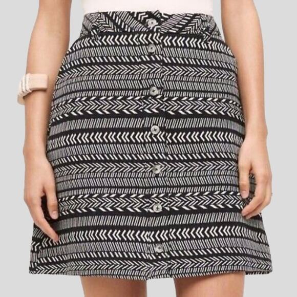 Maeve Anthropologie Striped Button Front Skirt 8 Fieldnotes Black White Tribal - Picture 1 of 15